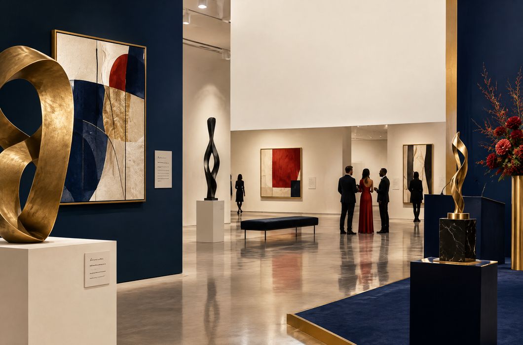 Ilustracija suvremene muzejske galerije s umjetničkim djelima za objavu o ARTnews Awards.