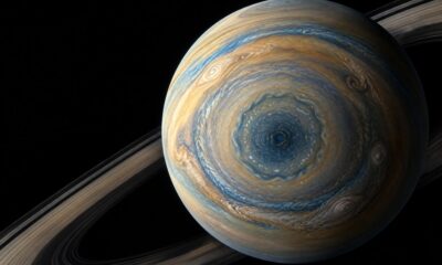 Ilustracija Saturnova južnog pola s deseterokutnim atmosferskim valom.