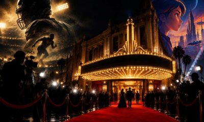 Ilustracija hollywoodske filmske premijere na crvenom tepihu.