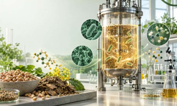 Ilustracija fermentacije biljnih proteina bakterijama i povećanja količine aminokiseline lizina.