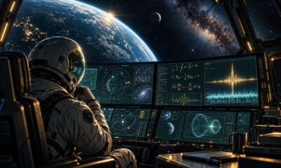 Filmska ilustracija astronauta koji u svemirskoj letjelici proučava znanstvene podatke i nepoznati signal.
