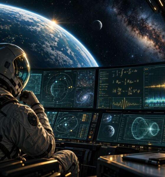 Filmska ilustracija astronauta koji u svemirskoj letjelici proučava znanstvene podatke i nepoznati signal.