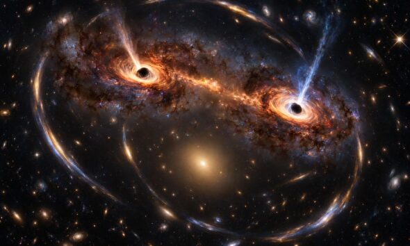 Dva aktivna supermasivna crna rupa u dalekoj galaksiji i gravitacijske leće