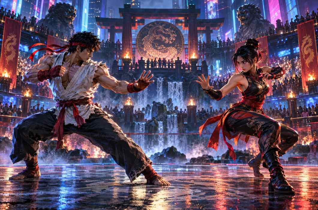 Filmska ilustracija borilačkog turnira inspirirana filmom Street Fighter