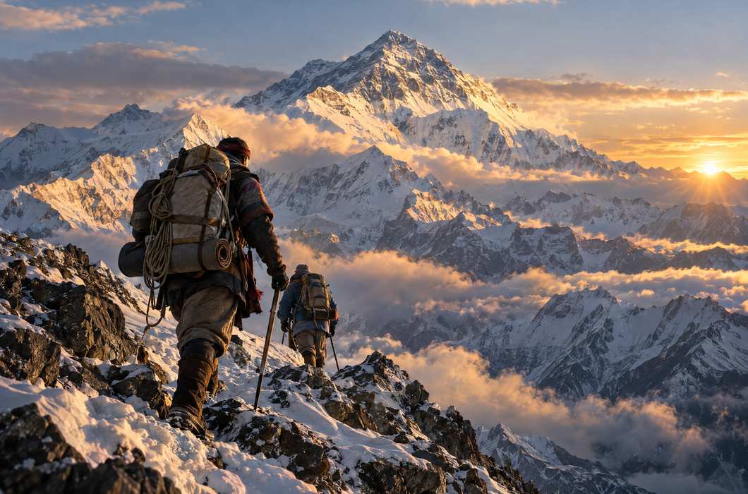 Povijesni uspon himalajskih planinara prema Everestu.