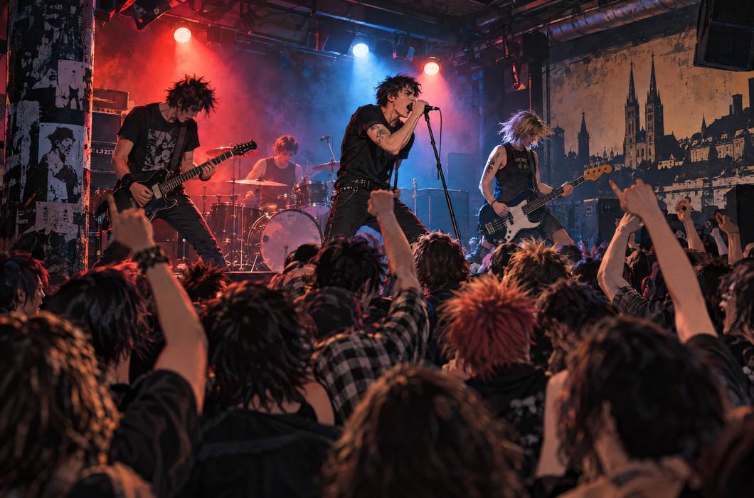 Punk rock bend nastupa pred publikom u klubu
