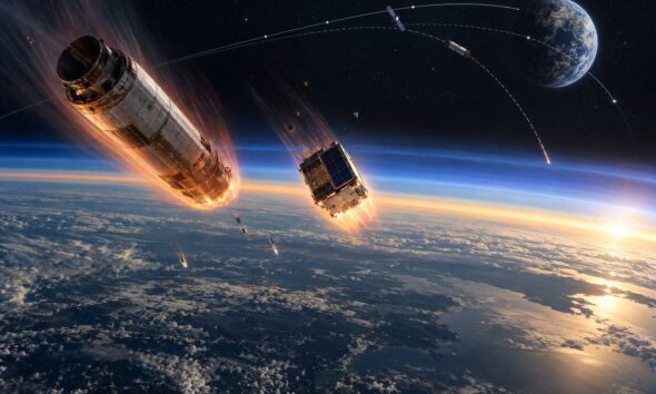 Nekontrolirani satelit koji ulazi u atmosferu iznad Zemlje