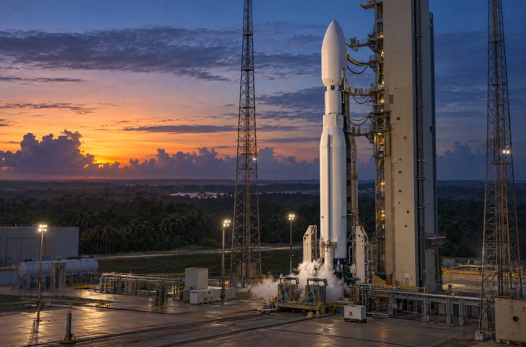 Raketa MIURA 5 na lansirnoj rampi u Francuskoj Gvajani