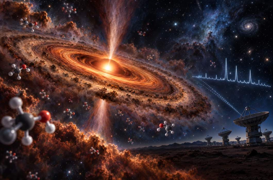 Ilustracija mlade zvijezde i metanola u području nastanka planeta.